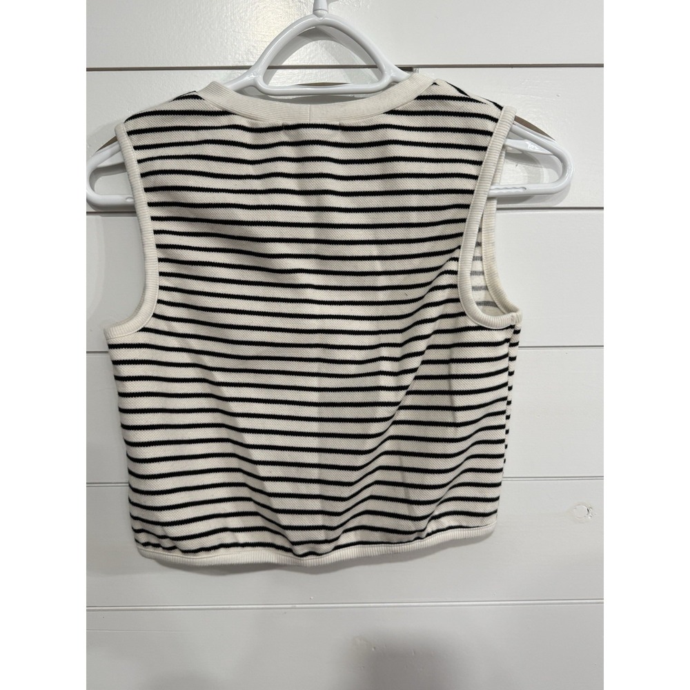 Atelier Womens Black White Striped 7 mini button Sweater Vest Sz Med - Picture 3 of 3